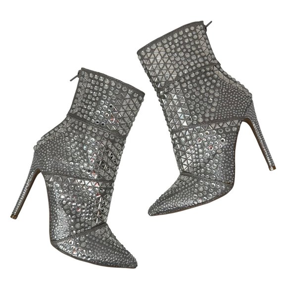 Steve Madden Whole Rhinestone Booties in Silver Stiletto Heel Stud Size 8.5 - Picture 4 of 13
